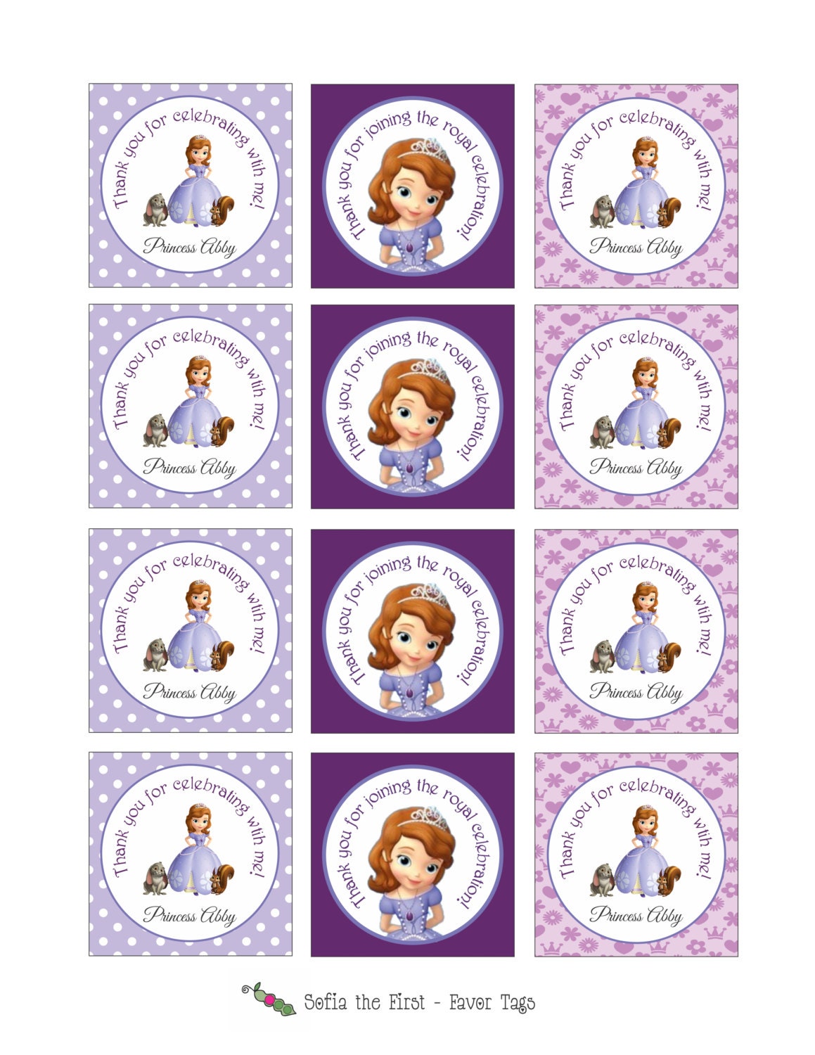 Printable SOFIA THE FIRST Stickers or Gift Tags by PinkPeaPaperie
