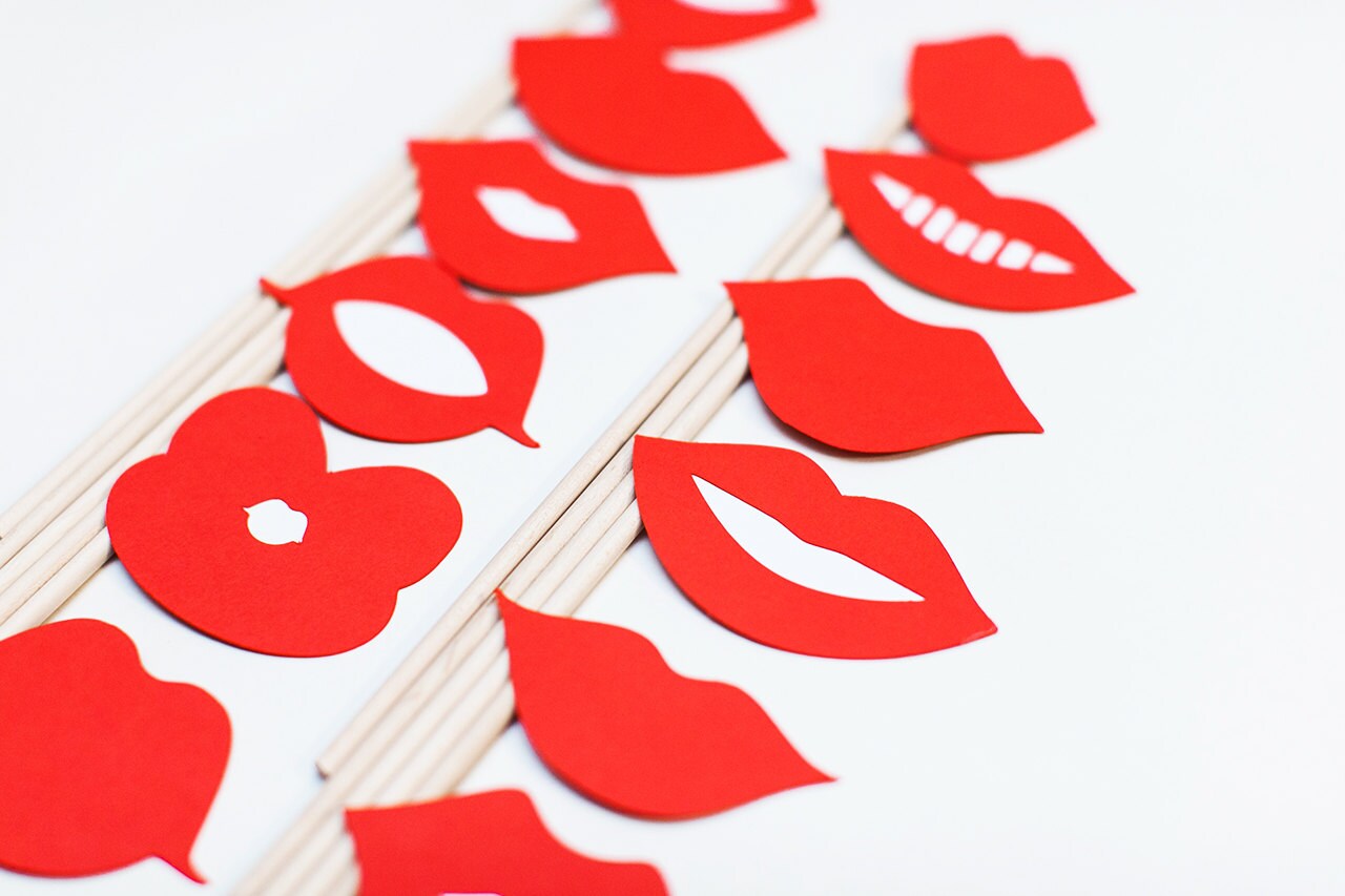 Handcrafted Lips on a Stick Set. 12 Unique Red by nemapaperie