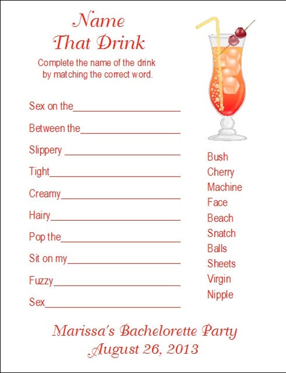 24 Personalized NAME THAT DRINK Bachelorette Party Game