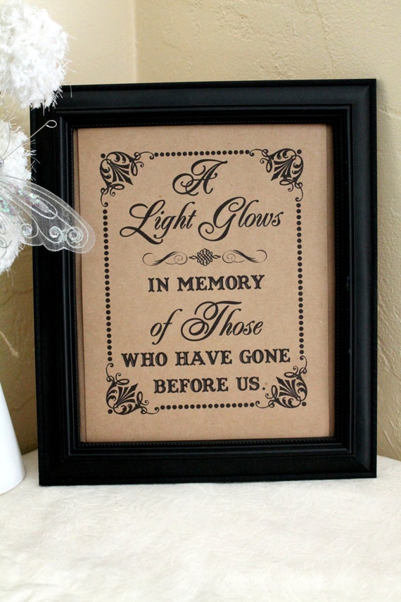 A Light Glows 8 x 10 SIGN for Memorial Candle / In Memory Of