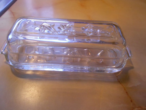 Ivy Pattern Clear Glass Butter Dish Vintage By Breezyjunction