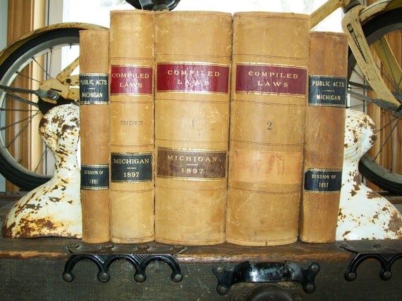 SALE: 5 Antique 1800\u002639;s Leather Law Books Stack of Books