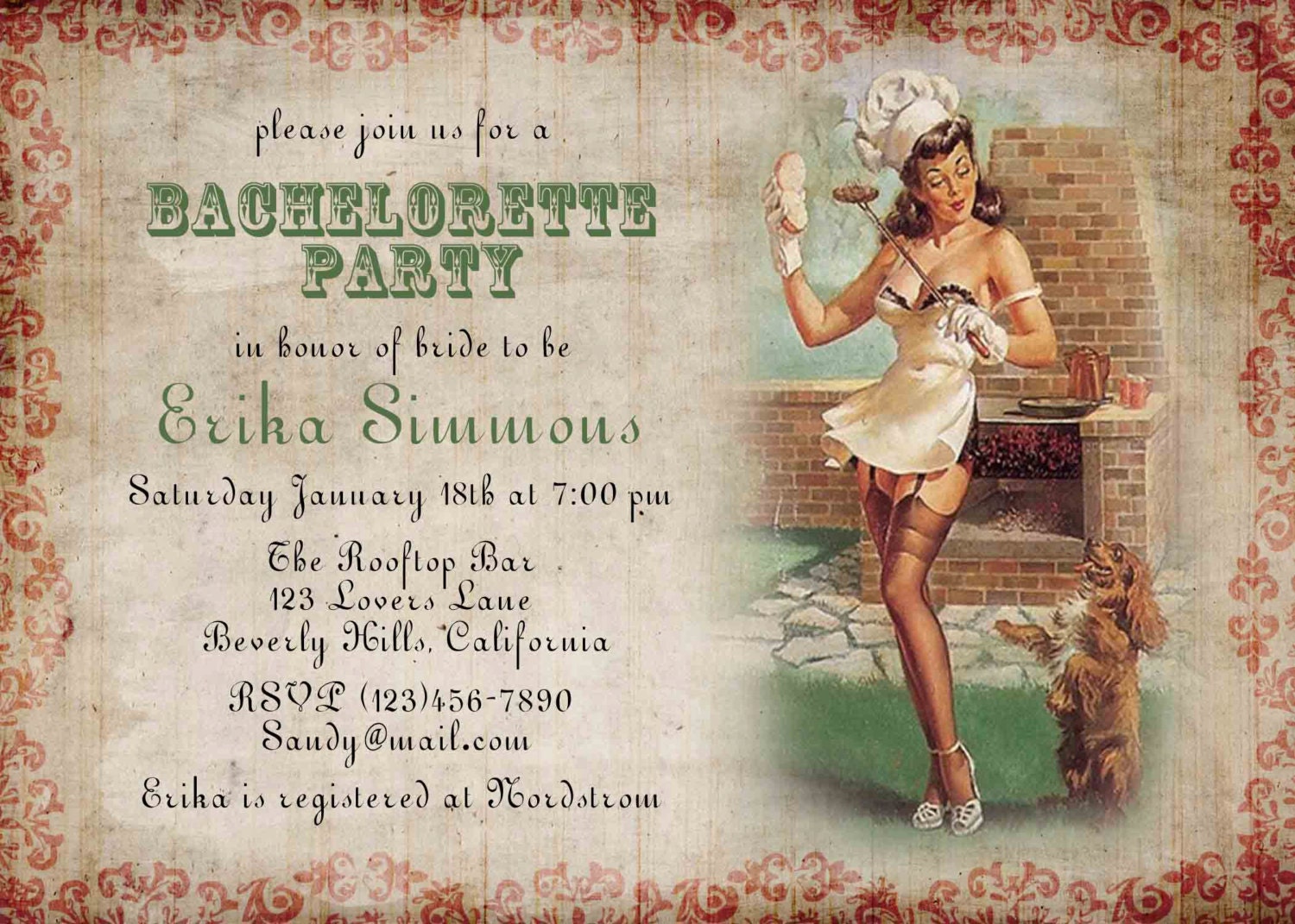 Bachelorette Party Invitations Retro Pin Up Girl Bridal Shower Party Invitations Hens Party