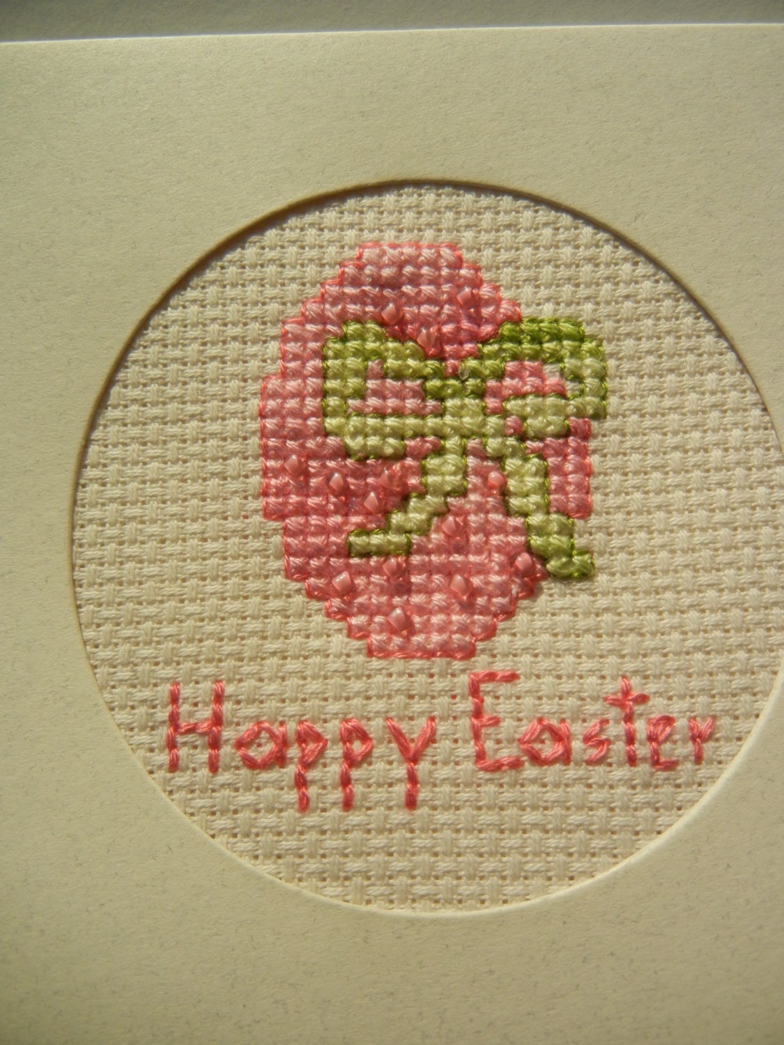 Cross Stitch Easter Card Happy Easter With Beads Original 4209