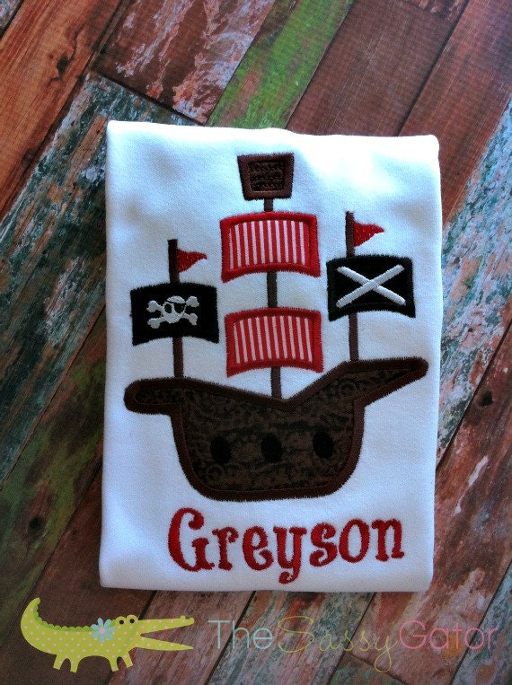 Items similar to Pirate Ship Personalized Applique T-Shirt on Etsy