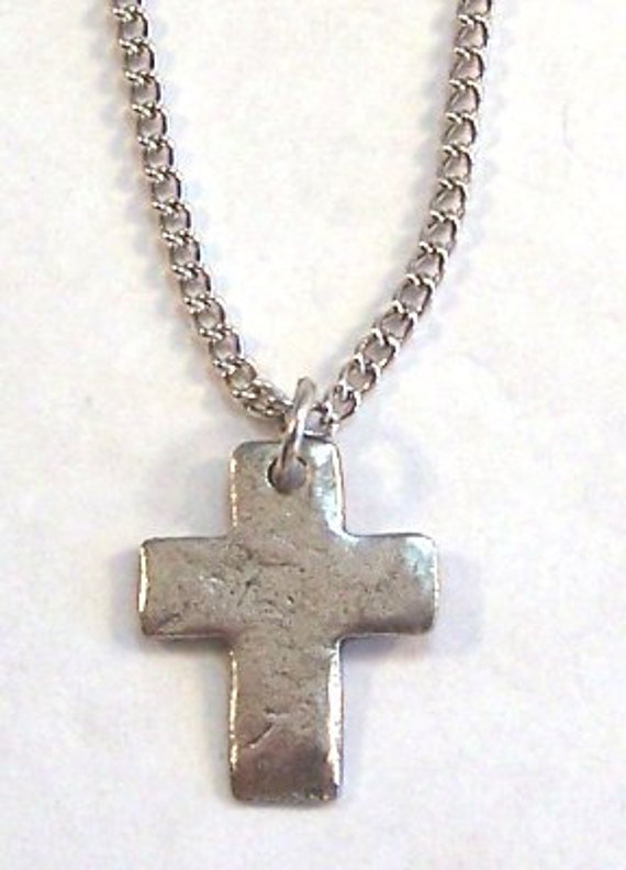 on charm link Link Hammered Charm Cross Necklace  Chain 3371 cross Pewter a