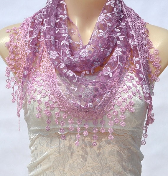 New fashion lace scarf floral triangular scarf purple by xyuezw