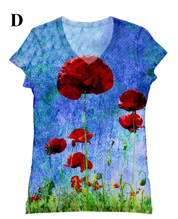 woman poppy print PLUS SIZE Flower print top t shirt and