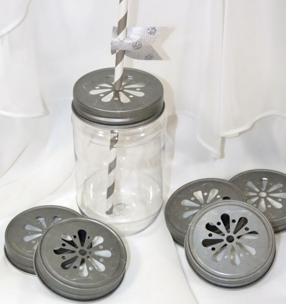 Mason JAR daisy Lids..10 Pewter Scalloped Daisy LIDs .perfect on our Plastic mason jars- Trendy Fun Vintage Inspired ... 10 Lids Il_570xn