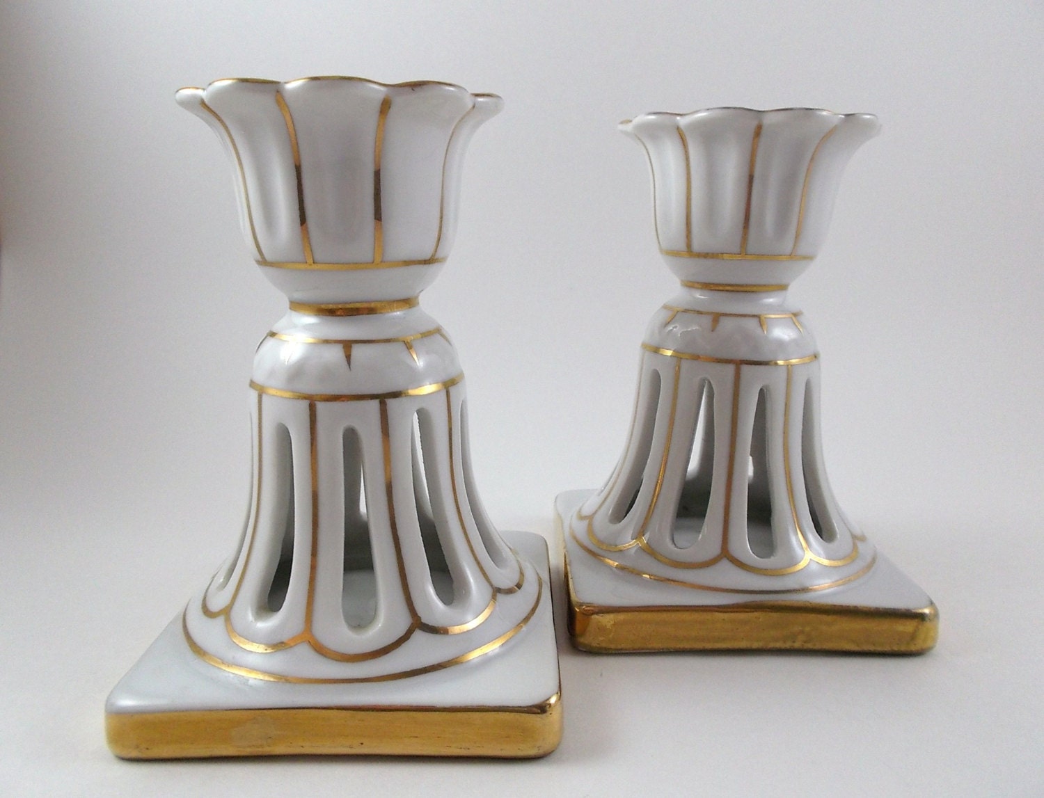 Vintage Pair Candle Holders Porcelain Candle Holders White and