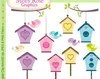 bird clip art , Digital Clip Art bird and birdhouse, Invitations, Card Making, Scrapbooking  M.44