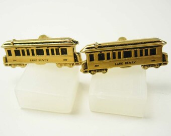Mens Train cuff links Lake Dewey 220 Cufflinks Vintage Gold Railroad Coach Car Business Train Retirement birthday engineer cool gift for men