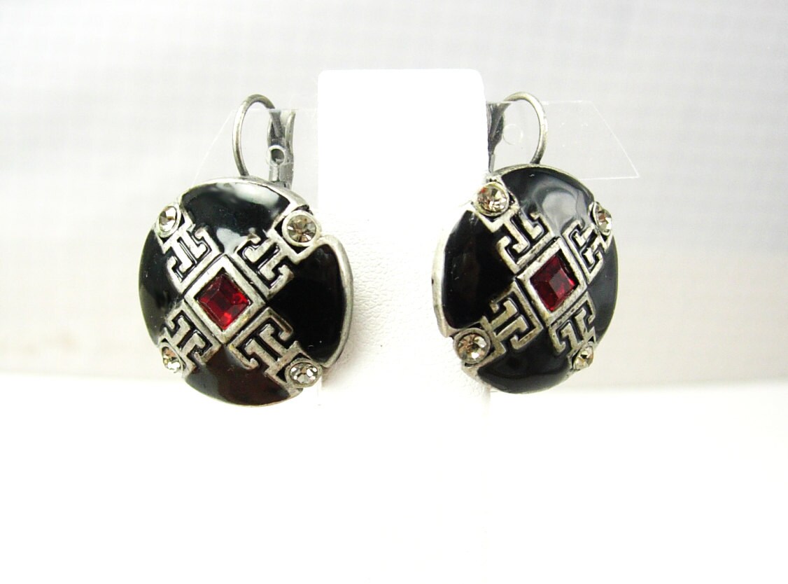 Vintage Parisian Jeweled Earrings Red by NeatstuffAntiques on Etsy