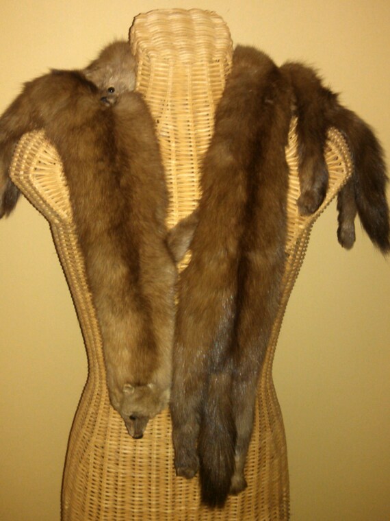 Vintage Fur 3 Mink Collar Shawl Scarf Wrap 1950's