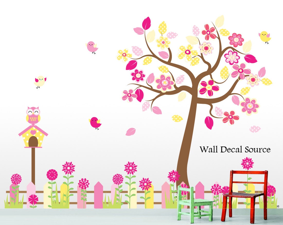 Vinyl Nursery Tree Wall Decal Garden Wall Decal Birdhouse