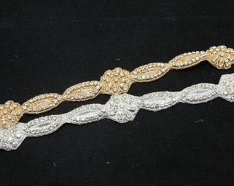 42-44cm,Rose Gold/Gold/Silver diamante rhinestone crystal applique,Applique trim,Gold sash,Silver sash,Wedding decoration trim