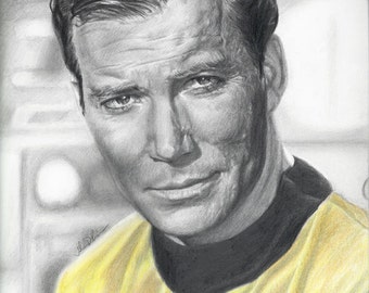 Drawing Print of William Shatner as Captain Kirk in Star Trek