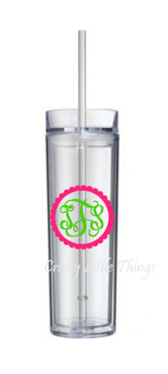 Personalized custom monogram acrylic 16 oz Tall and Skinny tumbler cup