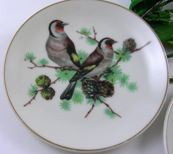 Vintage Mini Decorative Plates Birds Gold Trimmed