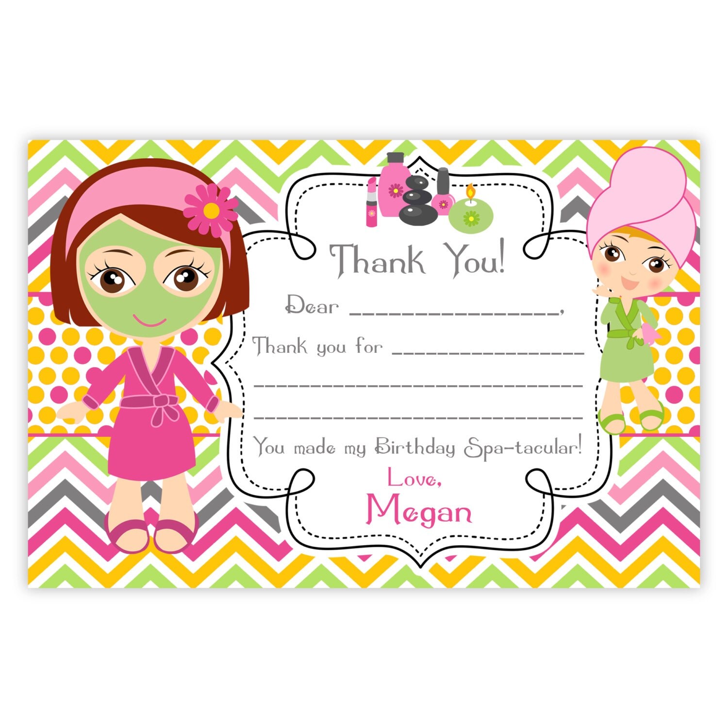 Spa Party Thank You Card Pink Orange Chevron Cute Little