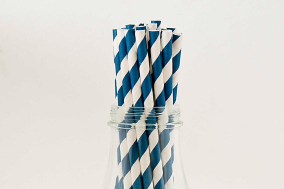 50 Royal Blue Paper Straws Stripe Retro Vintage Style Carnival Circus Wedding Birthday Bridal Baby Shower W/ Printable Flags I Designed Il_570xn