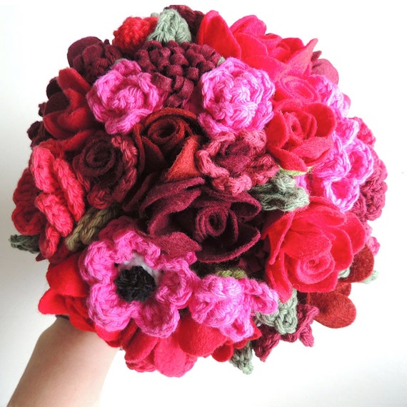 Keepsake Bouquet Pink and Red Crochet Wedding Bouquet