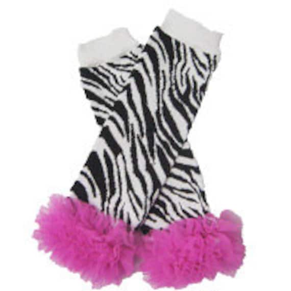 Zebra with pink ruffle Leg Warmers