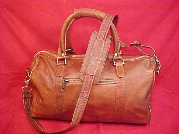 vintage brown leather duffle bag