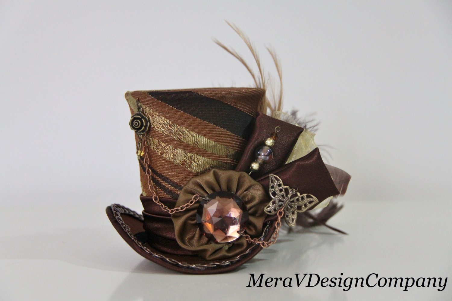 Steunk Mad Hatter Mini Top Hat Brown | women mini top hat steunk brown fascinator hat mad hatter Steunk Mad Hatter Mini Top Hat Brown | women mini top hat steunk brown fascinator hat mad hatter