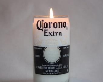 Beer Bottle Candle from Recycled Corona or Corona Light Beer Bottle, High Scented, Custom Made Candle