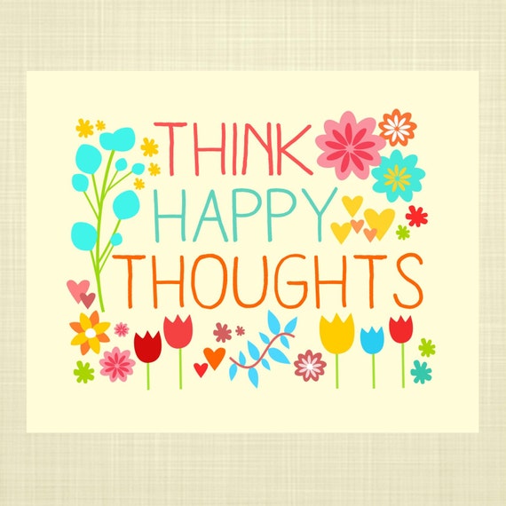 Items similar to Think Happy Thoughts FLORAL Kids Wall Art, Nursery