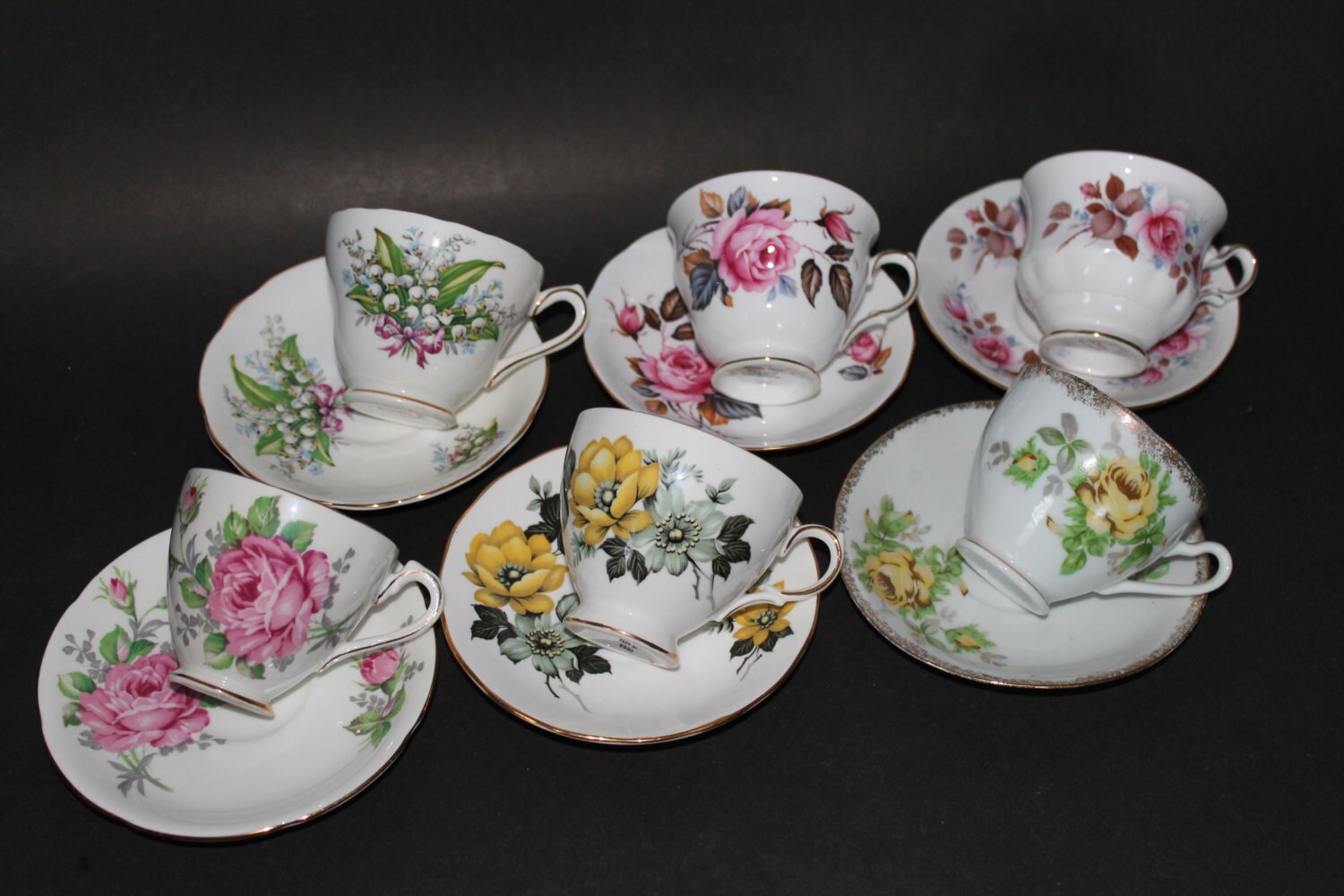6 Matching Teacup sets Tea Party wedding Bulk teacup sets.