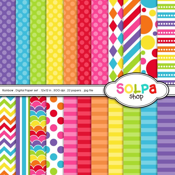 rainbow digital paper printable scrapbook papers by