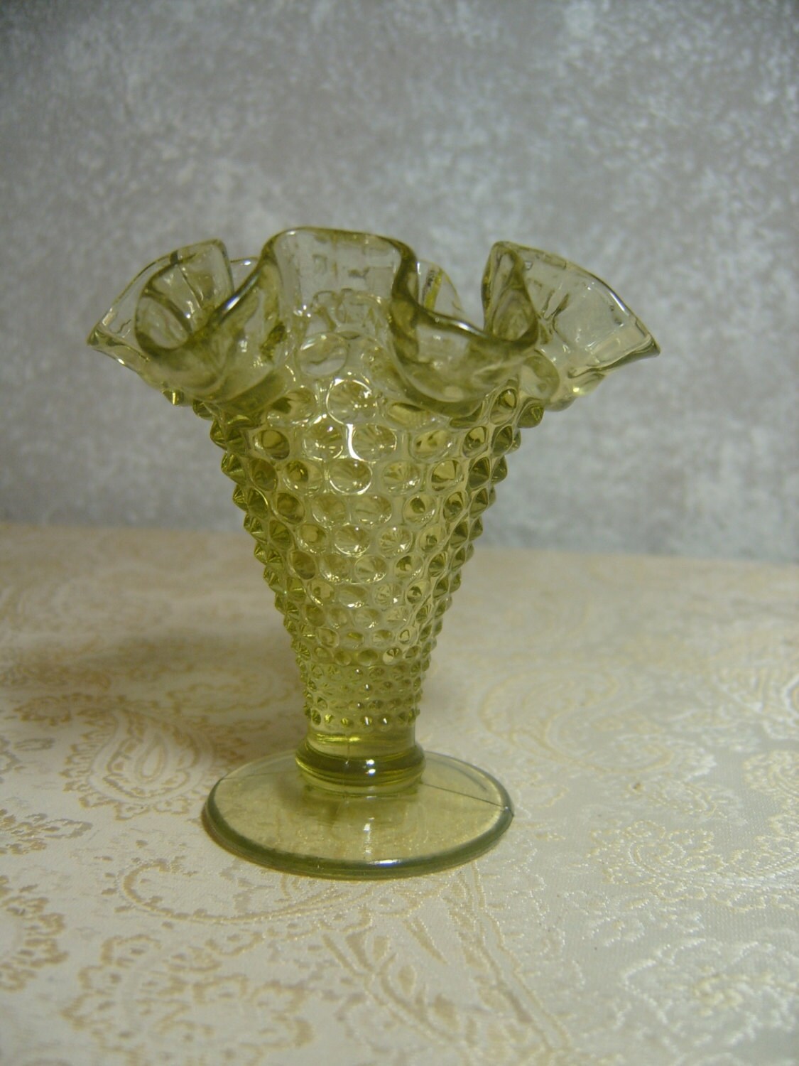Fenton Art Glass Hobnail Ruffled Colonial Green Vase