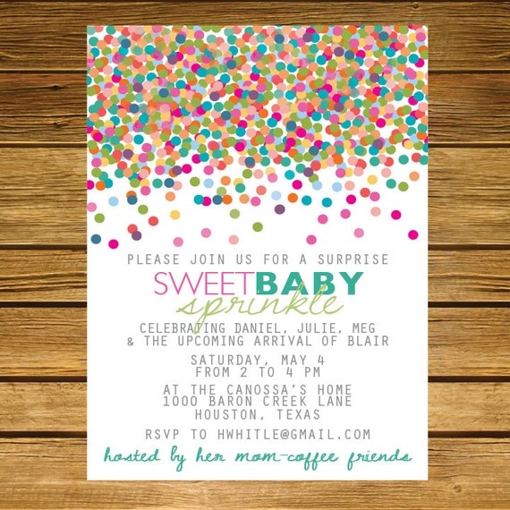 Items similar to Sprinkle, SecondBaby Shower Invitation  Pink, Blue, Green, Teal, Purple, Red 