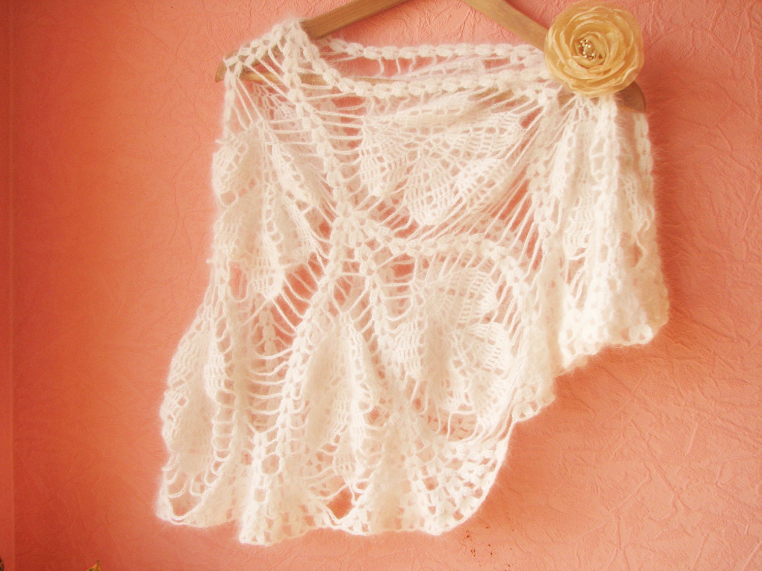 White crochet shawl Weddings accessory Romantic fluffy shawl