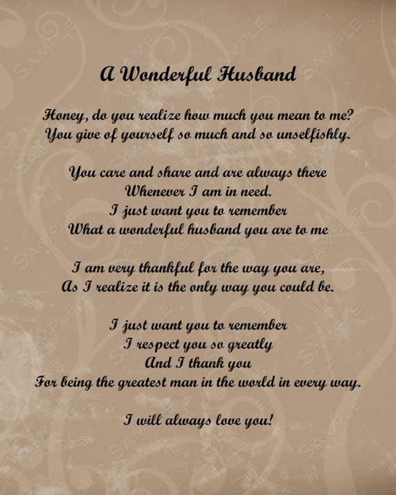 Items Similar To A Wonderful Husband Love Poem 8 X 10 Print Instant Download On Sale On Etsy