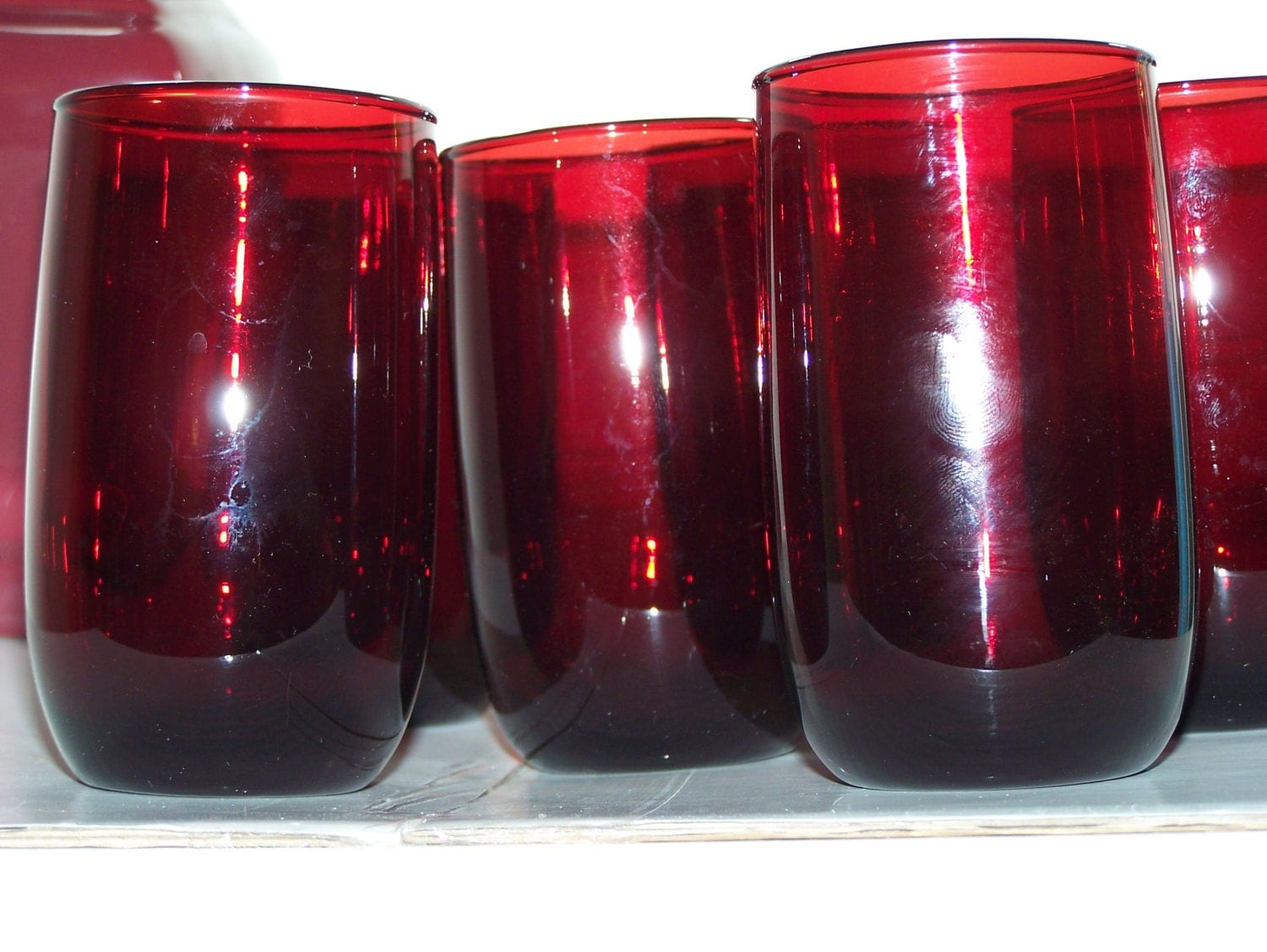 red glass drinking glass royal ruby red depression roly