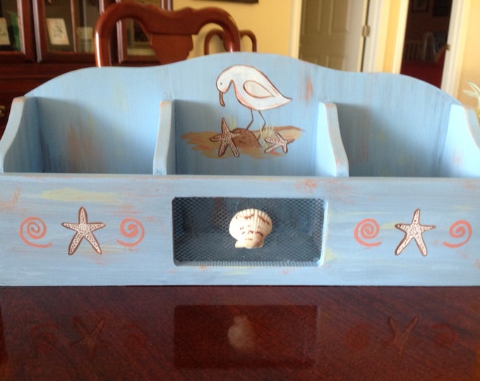 Starfish and Sandpiper Wooden Pair. Includes 2 Shelf Cabinet and a 3 Slot Letter/Bill Holder.