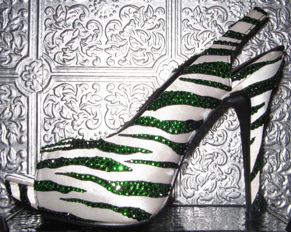 zebra rhinestone heels by STEAMHATTER on Etsy