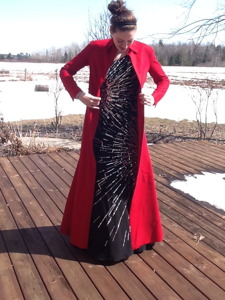 Vintage Red Maxi Coat Lightweight Wool Coat Bridal Prom Coat