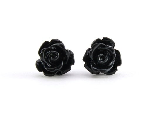 Tiny Black Rose Earrings Halloween Jewelry Bridesmaids Gift