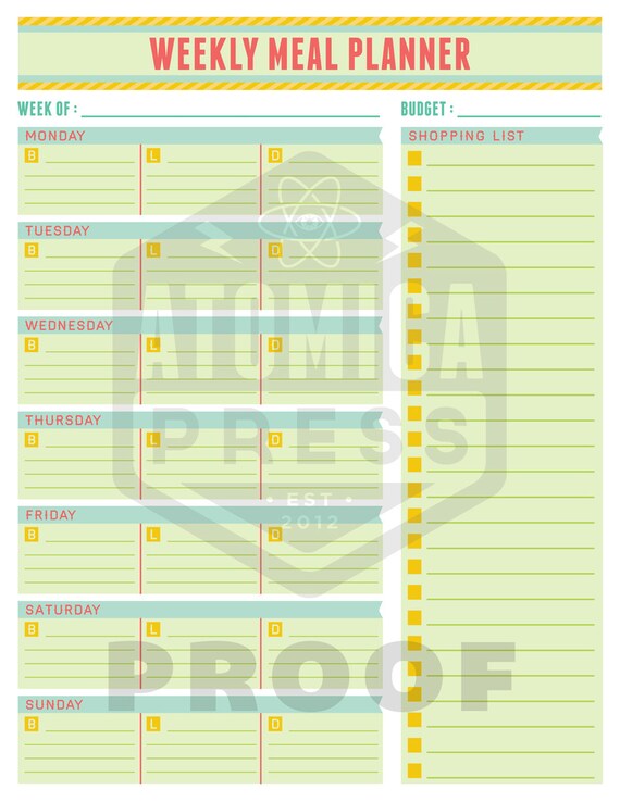 printable weekly menu planner and grocery list by atomicapress