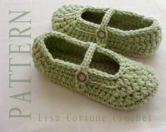 Crochet Slippers, Crochet Slippers PATTERN, Ladies Slippers, Crochet Shoes, Womens House Slippers, Mary Jane Slippers