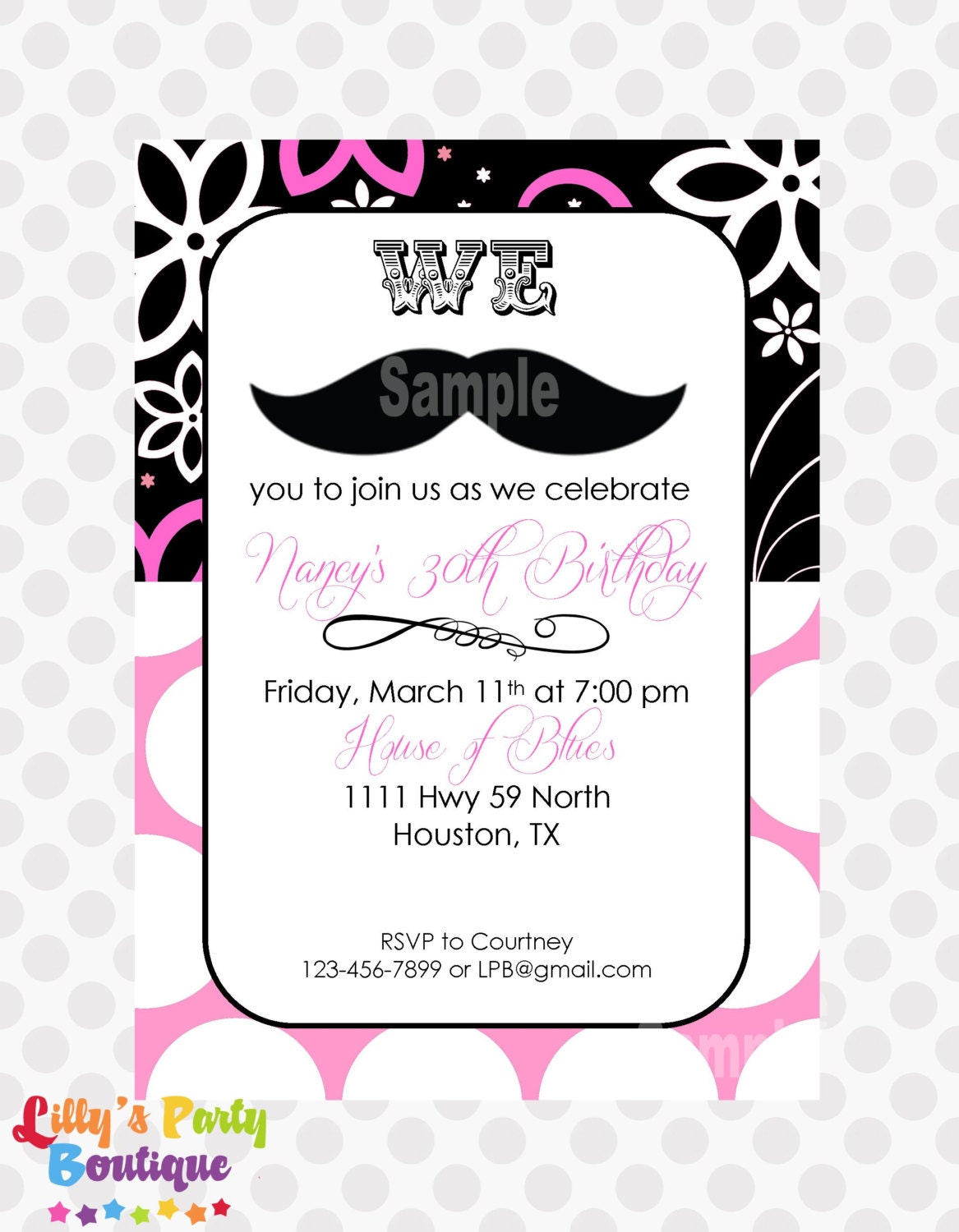 Mustache Invitations For Girls 5