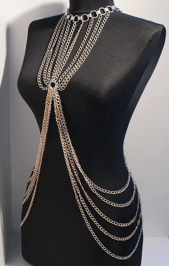 silver body chain necklace chain fashion body jewelry