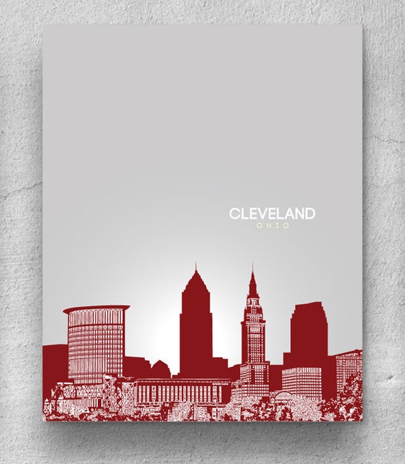 Cleveland Ohio Skyline  Cityscape  Wall Art  Decor  Modern