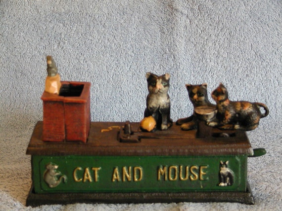 cat and mouse cast iron money box