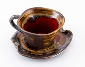 Pottery cup coffee one cappuccino cup black coffe cup - unique handmade created with love to enamel colours - ideal for a morning coffee
