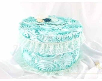 Sale! READY TO SHIP Card Box / Wedding Box / Money Card Box / Gift Holder in Aqua (Mint) Ivory and Jade with a Beautiful Lace Flowers